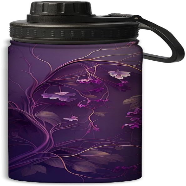 NineFit Basics Purple floral design design 18 oz Insulated Water Bottle, Double Wall Vacuum Stainless Steel Water Bottle,Water Bottle Keeps Hot or Cold Sports Gym,Purple, 140-bb0324bwb350010-20