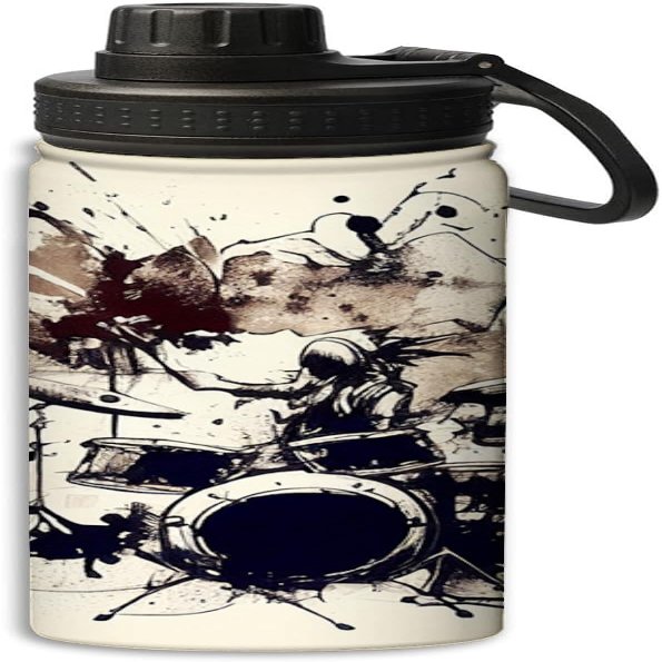 NineFit Basics Hand drawn drum set and drummer design 18 oz Sports Insulated Kettle Stainless Steel Water Bottles Outdoors,Leak Proof, White and black, 164-bwb0324bb350007-01