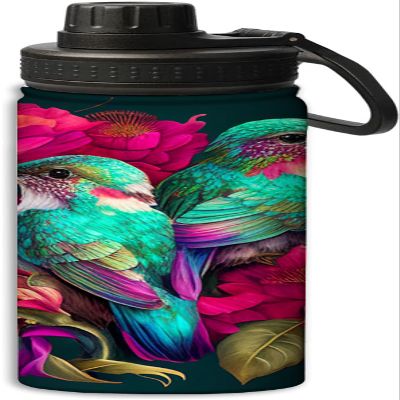 NineFit Basics Hummingbird and hibiscus flowers design Sports Leak Proof Water Bottle 18 oz, Insulated Water Bottles for Bicycles,Fitness,Yoga,Hiking etc.Multicolor, 140-bb0324bwb350013-18