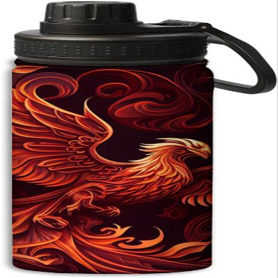 There is a phoenix on a red background design 18 oz Insulated Water Bottle,Double Wall Vacuum Metal Reusable Water Bottle Bottle,Reusable Sports Flask For Cold Drink, Red