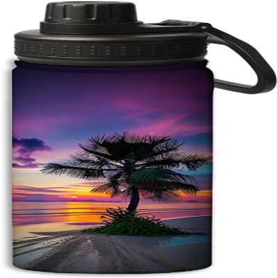 Colorful sunset with palm trees design Sports Leak Proof Water Bottle 18 oz,Durable Double Walled Stainless Steel - Gym Bottles,Insulated Reusable Water Bottle,Hot Cold,Multicolor