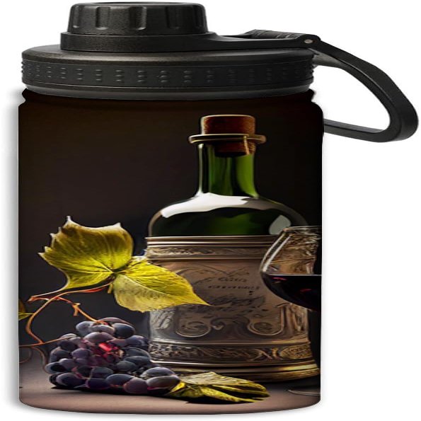 Bottle of wine and wine glass on background design 18 oz Sports Insulated Kettle Stainless Steel Water Bottles Outdoors,Leak Proof, Multicolor