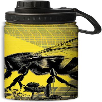 A bee with black and yellow stripes design 18 oz Sports Insulated Kettle Stainless Steel Water Bottles Outdoors,Leak Proof, Yellow