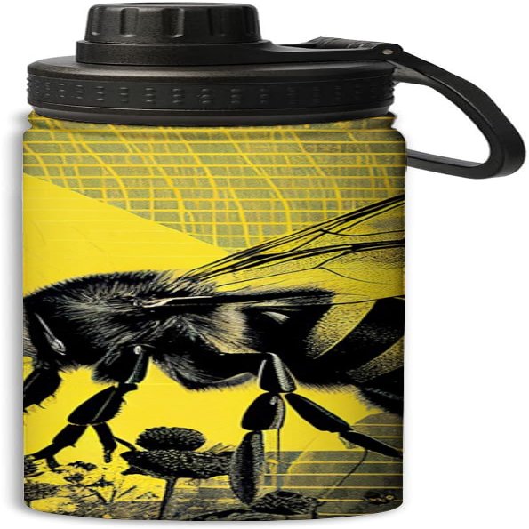 A bee with black and yellow stripes design 18 oz Sports Insulated Kettle Stainless Steel Water Bottles Outdoors,Leak Proof, Yellow
