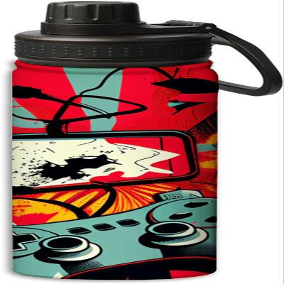 Game console on red and green background design 18 oz Insulated Water Bottle, Double Wall Vacuum Stainless Steel Water Bottle,Water Bottle Keeps Hot or Cold Sports Gym, Red and green