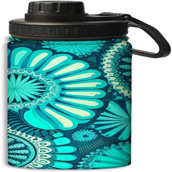 NineFit Basics Blue green floral design design Sports Leak Proof Water Bottle 18 oz, Insulated Water Bottles for Bicycles,Fitness,Yoga,Hiking etc.Blue and green, 140-bb0324bwb350008-13