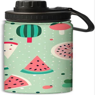 Watermelon on green background design 18 oz Insulated Water Bottle, Double Wall Vacuum Stainless Steel Water Bottle,Water Bottle Keeps Hot or Cold Sports Gym,Green and red