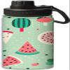 Watermelon on green background design 18 oz Insulated Water Bottle, Double Wall Vacuum Stainless Steel Water Bottle,Water Bottle Keeps Hot or Cold Sports Gym,Green and red view 1