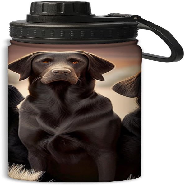 3 black dogs standing side by side in this style design Sports Leak Proof Water Bottle 18 oz, Insulated Water Bottles for Bicycles,Fitness,Yoga,Hiking etc.Black