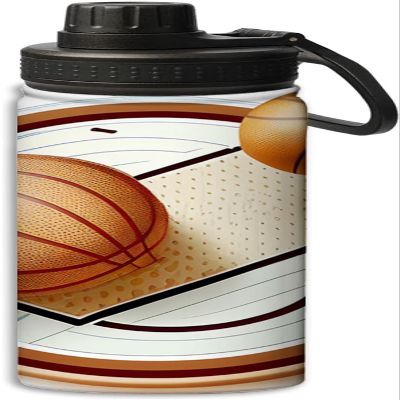 Basketball court and basketball design design 18 oz Sports Insulated Kettle,Stainless Steel Insulated Cup Sport Bottles-Double Walled, Yellow and white