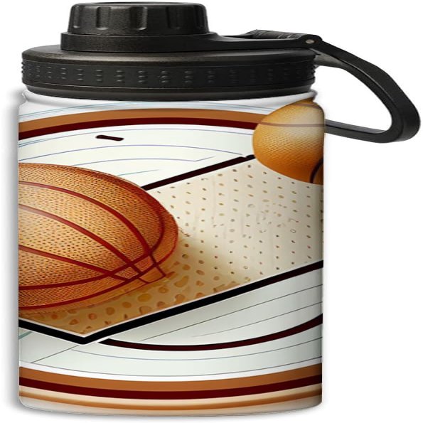 Basketball court and basketball design design 18 oz Sports Insulated Kettle,Stainless Steel Insulated Cup Sport Bottles-Double Walled, Yellow and white