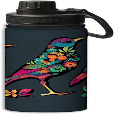 Three colorful birds design Sports Leak Proof Water Bottle 18 oz,Durable Double Walled Stainless Steel - Gym Bottles,Insulated Reusable Water Bottle,Hot Cold,Multicolor