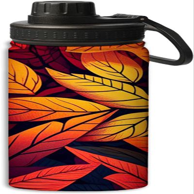 Red leaves design 18 oz Sports Insulated Kettle Stainless Steel Water Bottles Outdoors,Leak Proof, Red