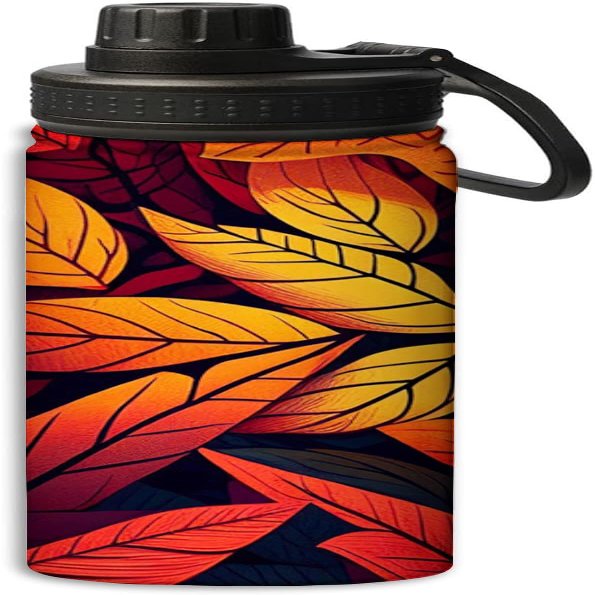 Red leaves design 18 oz Sports Insulated Kettle Stainless Steel Water Bottles Outdoors,Leak Proof, Red
