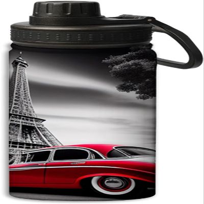 Red car and building design design 18 oz Insulated Water Bottle, Double Wall Vacuum Stainless Steel Water Bottle,Water Bottle Keeps Hot or Cold Sports Gym, Red and black