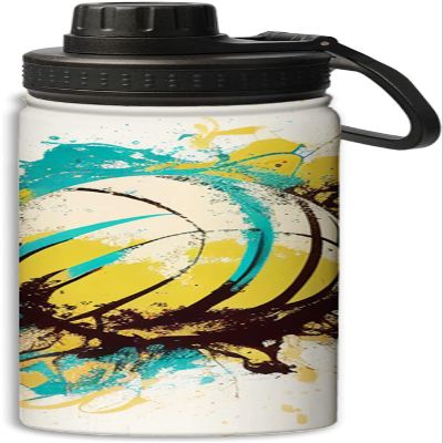 Splattered paint on volleyball design Insulated Water Bottles 18 oz - Double Wall Vacuum Insulated Sports Water Bottle,Leak Proof, Multicolor