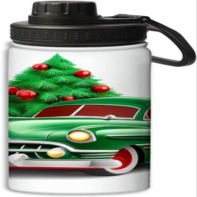 Car with christmas tree design Sports Leak Proof Water Bottle 18 oz,Durable Double Walled Stainless Steel - Gym Bottles,Insulated Reusable Water Bottle,Hot Cold,Green
