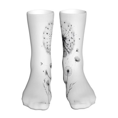 Dandelion design in simple style design Sport Socks,Athletic Cushioned Running Performance Crew Socks For Men/WomenBlack and white
