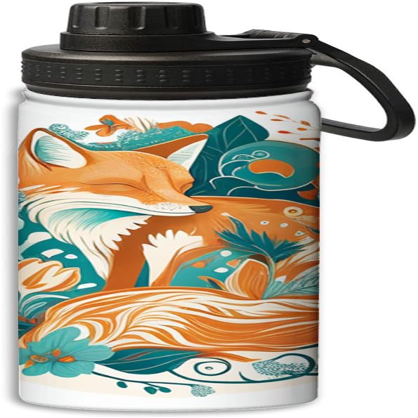 Cute fox and floral design design Sports Leak Proof Water Bottle 18 oz,Durable Double Walled Stainless Steel - Gym Bottles,Insulated Reusable Water Bottle,Hot Cold,Multicolor