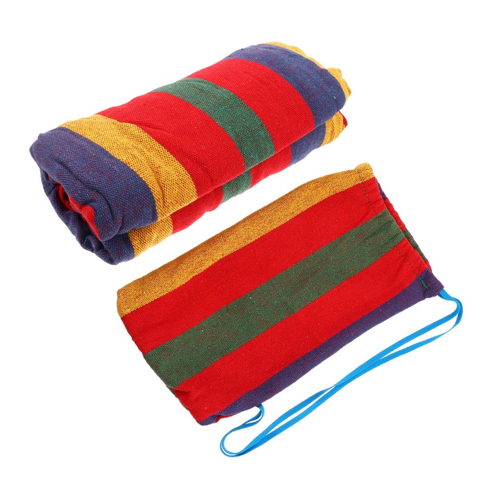 GOOHOCHY 1pc Outdoor Camping Single Hammock Portable Canvas Swing Buckle Lightweight and Easy to Store for Backyard Camping and Travel Use Striped Design