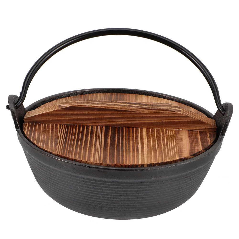 ABOOFAN Japanese Cast Iron Stew Pot with Lid Deep Soup Cooker for Home Camping Includes Handle for for Hot Pot Outdoor Cooking