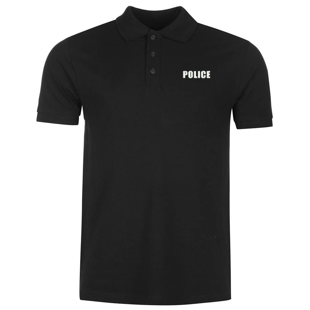 woxingwosu Mens Polo Shirts Police Embroidered Short Sleeve Polo Shirt Cotton Tennis Shirts for Men (Large,Black)