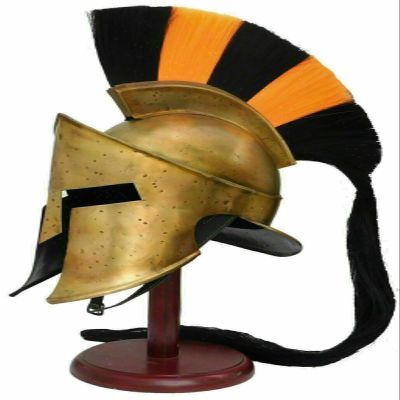 NineFit Basics Medieval Armour King Greek Spartan Helmet & Wooden Stand, Large, As Shown in Image