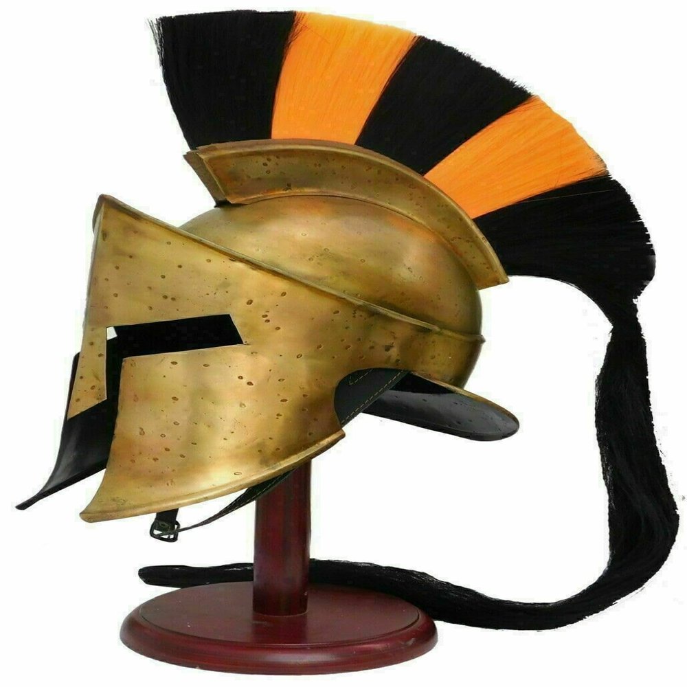 NineFit Basics Medieval Armour King Greek Spartan Helmet & Wooden Stand, Large, As Shown in Image