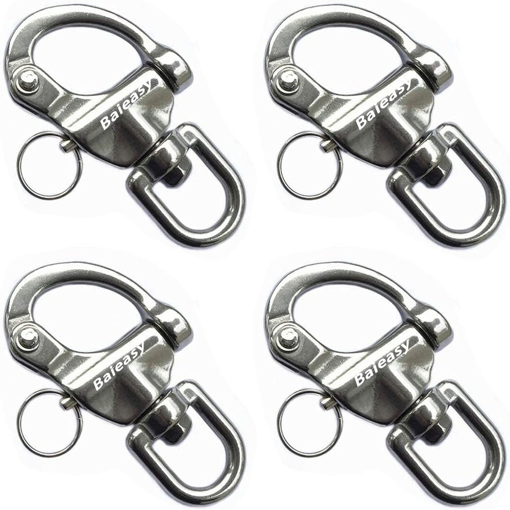 Baieasy 4 Pack Swivel Eye Snap Shackle, Marine Sailboat Shackles Quick Release 316 Stainless Steel for Sailing Rigging SCBA Mask Halyard Panic Snap Spinnaker Clip