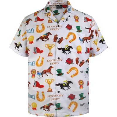 BEFOYI Kentucky Derby Horse Pattern Hawaiian Shirt for Men - Horse Lover's Gift - Button Down Short Sleeve - Horse Racing Theme, Small