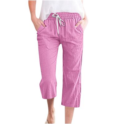 Capri Pants for Women Casual Summer 2025 Drawstring Capris Linen Pants Pockets Beach Straight Wide Leg Cropped Trousers