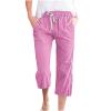 Capri Pants for Women Casual Summer 2025 Drawstring Capris Linen Pants Pockets Beach Straight Wide Leg Cropped Trousers view 1
