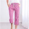 Capri Pants for Women Casual Summer 2025 Drawstring Capris Linen Pants Pockets Beach Straight Wide Leg Cropped Trousers view 2