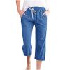 LRMQS Capri Pants for Women Casual Summer 2025 Drawstring Capris Linen Pants Pockets Beach Straight Wide Leg Cropped Trousers view 1