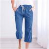 LRMQS Capri Pants for Women Casual Summer 2025 Drawstring Capris Linen Pants Pockets Beach Straight Wide Leg Cropped Trousers view 2