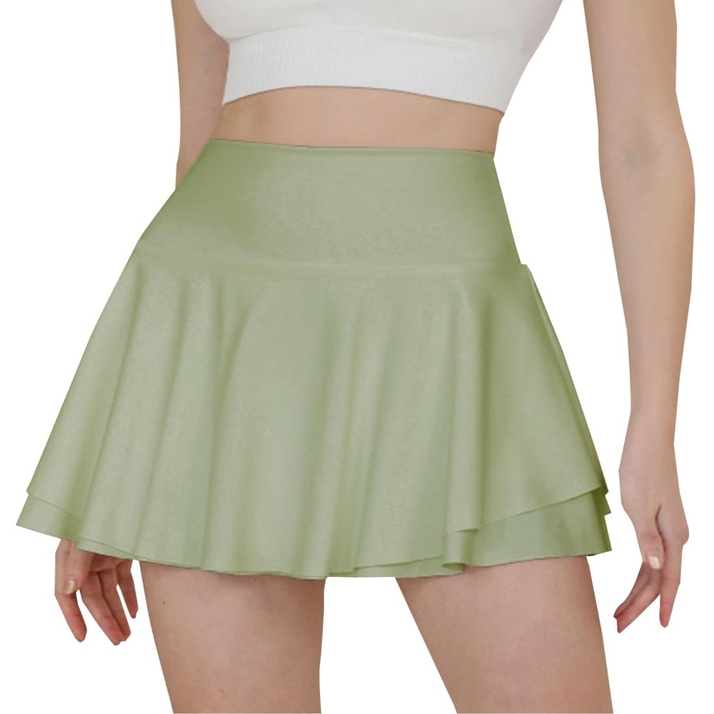 SHAREYOIU Women's Sports Skirts Classic A-Line Pleated Mini Skater Skirt Cycling Baseball Yoga Tennis Skirt (US, Alpha, Large, Regular, Regular, Green)