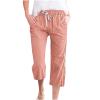 Capri Pants for Women Casual Summer 2025 Drawstring Capris Linen Pants Pockets Beach Straight Wide Leg Cropped Trousers view 1