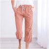 Capri Pants for Women Casual Summer 2025 Drawstring Capris Linen Pants Pockets Beach Straight Wide Leg Cropped Trousers view 2