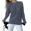 Lymzpwg Women's Long-Sleeved Striped T-Shirt Casual Round Neck Pure Cotton Striped T-Shirt (Color : Black2, Size : Medium) view 1