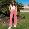 G4Free Women Casual Pants V Cross Waist Lounge Pants Wide Leg Yoga Dress Pants for Workout Travel Vacation(Pink,XS,Regular) view 2