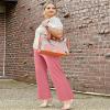 G4Free Women Casual Pants V Cross Waist Lounge Pants Wide Leg Yoga Dress Pants for Workout Travel Vacation(Pink,XS,Regular) view 4