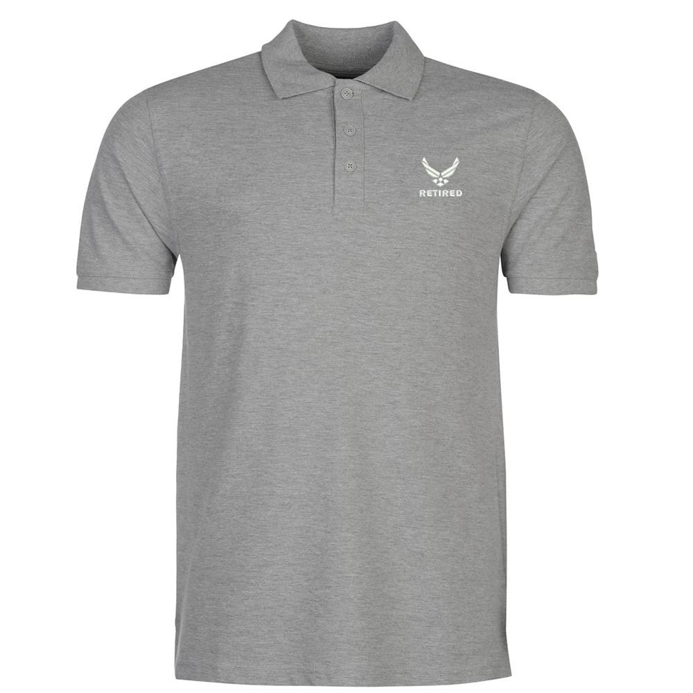 woxingwosu Mens Polo Shirts Air Force Retired Embroidered Short Sleeve Polo Shirt Cotton Tennis Shirts for Men (Large,Grey)