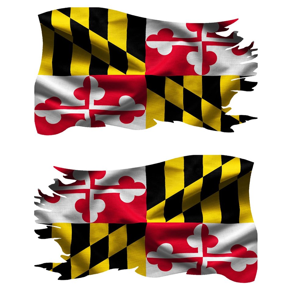 Maryland Tattered Distressed Wavy Flag Vinyl Decal 2 Stickers Forward and Reverse Flags Auto Truck SUV Water Bottle Laptop Phone Size 3x5 Inches
