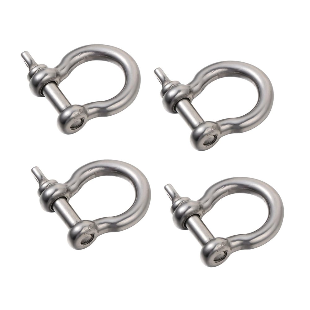 Mobestech 4pcs Stainless Steel D-Shaped Shackles for Lifting Horseshoe Shape Metal Shackles for Rigging and Recovery Applications