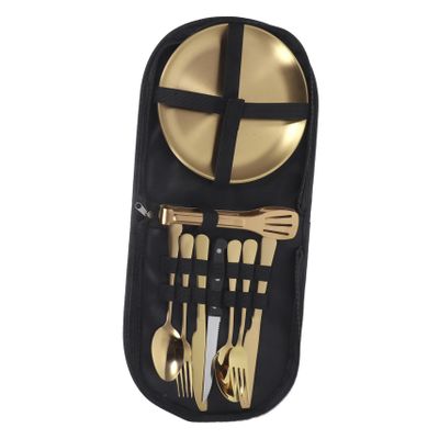 ABOOFAN 1set Stainless Steel Camping Utensils with Portable Storage Bag Cutlery for Outdoor Dining Includes Fork Spoon Knife and Chopsticks Ergonomic Design for Comfort