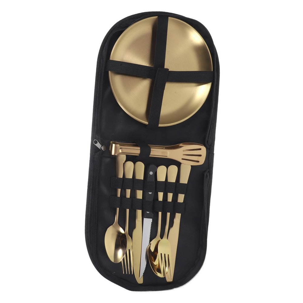 ABOOFAN 1set Stainless Steel Camping Utensils with Portable Storage Bag Cutlery for Outdoor Dining Includes Fork Spoon Knife and Chopsticks Ergonomic Design for Comfort