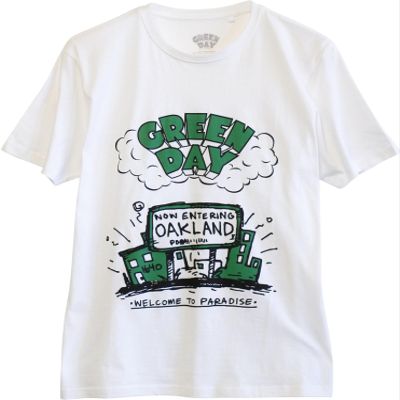 Dress Code Authentic Green Day T-Shirts - Unisex Welcome to Paradise White Color T-Shirt by Rock Off - Featuring Iconic Designs for True Fans (Small)
