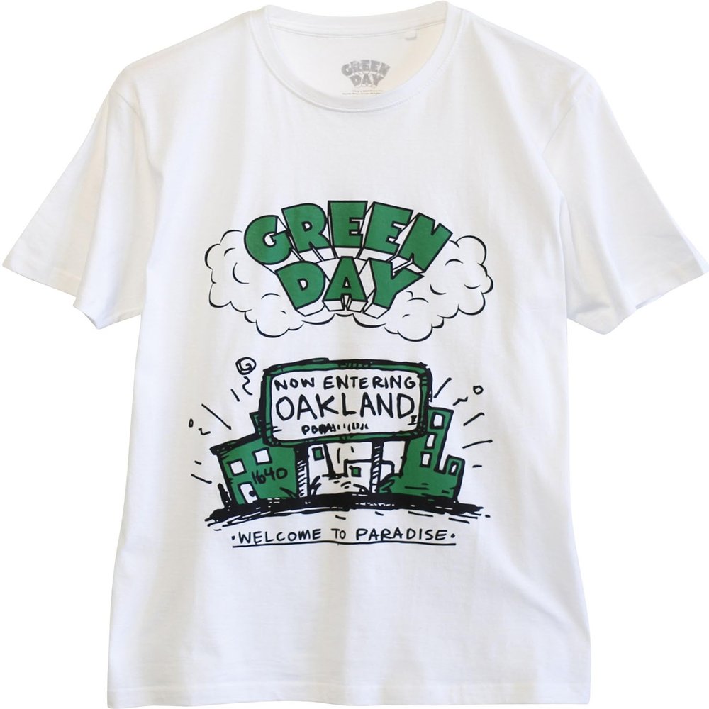 Dress Code Authentic Green Day T-Shirts - Unisex Welcome to Paradise White Color T-Shirt by Rock Off - Featuring Iconic Designs for True Fans (Small)