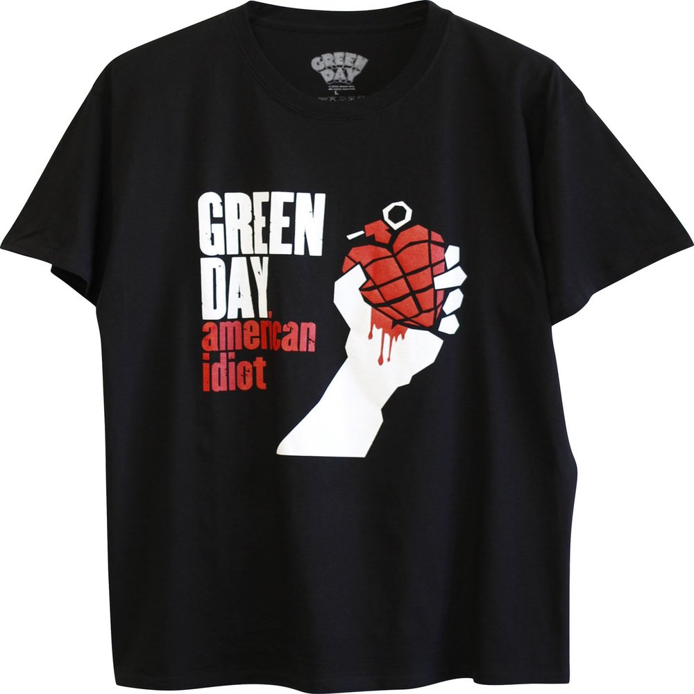 Authentic Green Day T-Shirts - Unisex American Idiot Black Color T-Shirt by Rock Off - Featuring Iconic Designs for True Fans (X-Large)