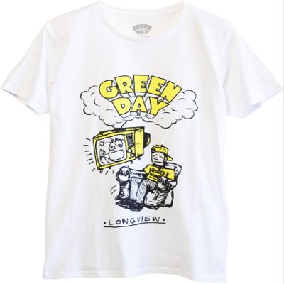 Dress Code Authentic Green Day T-Shirts - Unisex Longview Doodle White Color T-Shirt by Rock Off - Featuring Iconic Designs for True Fans (XX-Large)